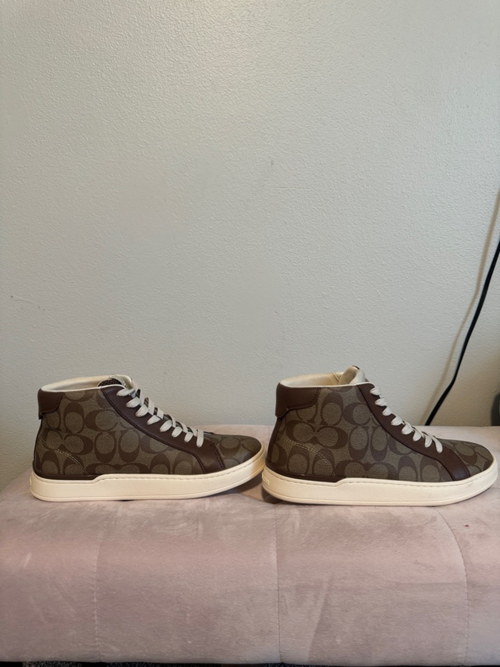 Coach Brown & Cream Signature High-Top Sneakers - Picture 3 of 7